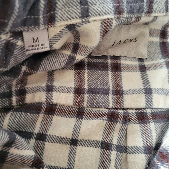 JACHS Long Sleeve Flannel Men M Button Up Shirt. Gray/Brown 100% Cotton Plaid - Picture 9 of 9